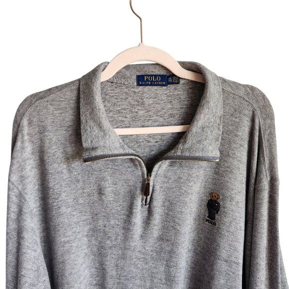 Polo Ralph Lauren Pullover Sweater XXL Gray Grey Teddy Bear Estate Rib 1/4 Zip - Picture 2 of 9
